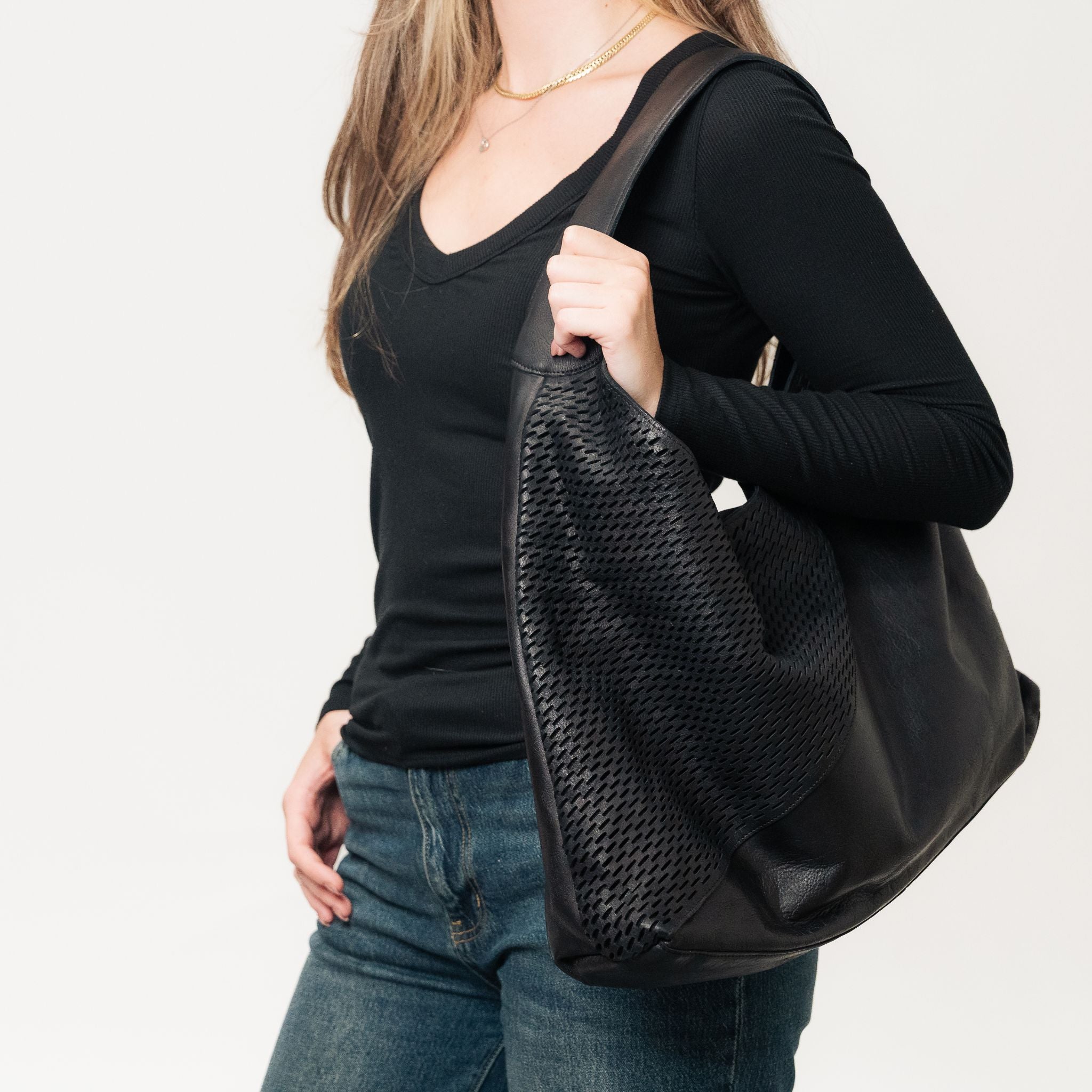 Lindsey Laser Leather Tote Bag - Image 15