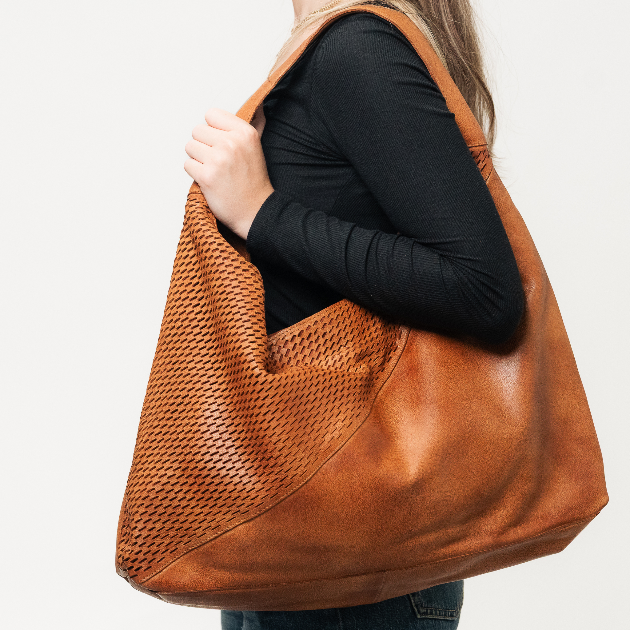 Lindsey Laser Leather Tote Bag - Image 8